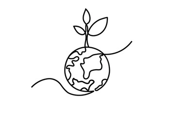 continuous online drawing of earth ecology single line art design 