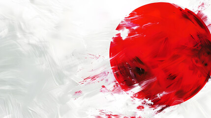 Abstract Japanese flag painting, red circle on white background.