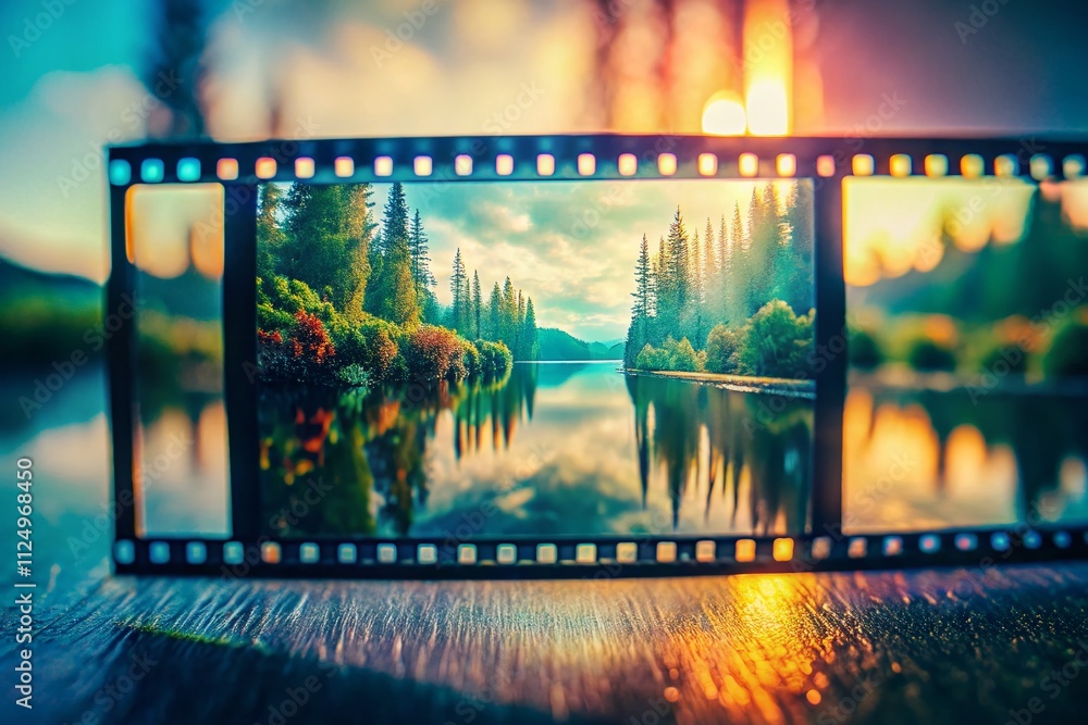 Poster capturing the essence of minimalist photography with film frame glitches in a subtle and artistic co