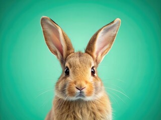 Obraz premium Easter Bunny Portrait: Pastel Green Blue Background, High Depth of Field