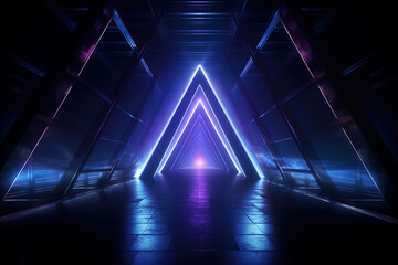 Outstanding Neon Fluorescent Sci Fi Pyramid Glowing Orbit Line Laser Purple Blue Beam