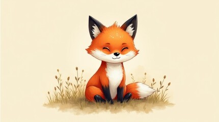 Obraz premium Tiny Red Fox in a Field