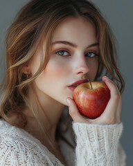 Młoda, piękna kobieta jedząca jabłko