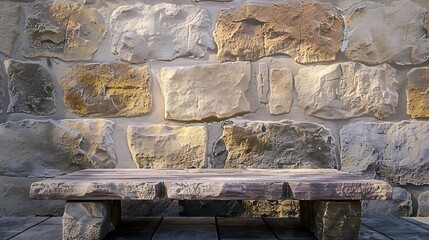 Empty stone table with stone wall background