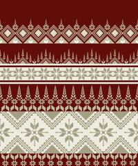 A red and white patterned fabric with a white stripe