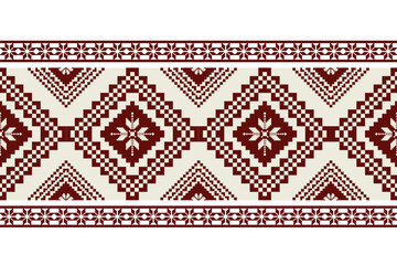 A red and white patterned border with a floral design