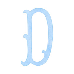 Watercolor vintage blue letter D, alphabet for crest design, initials