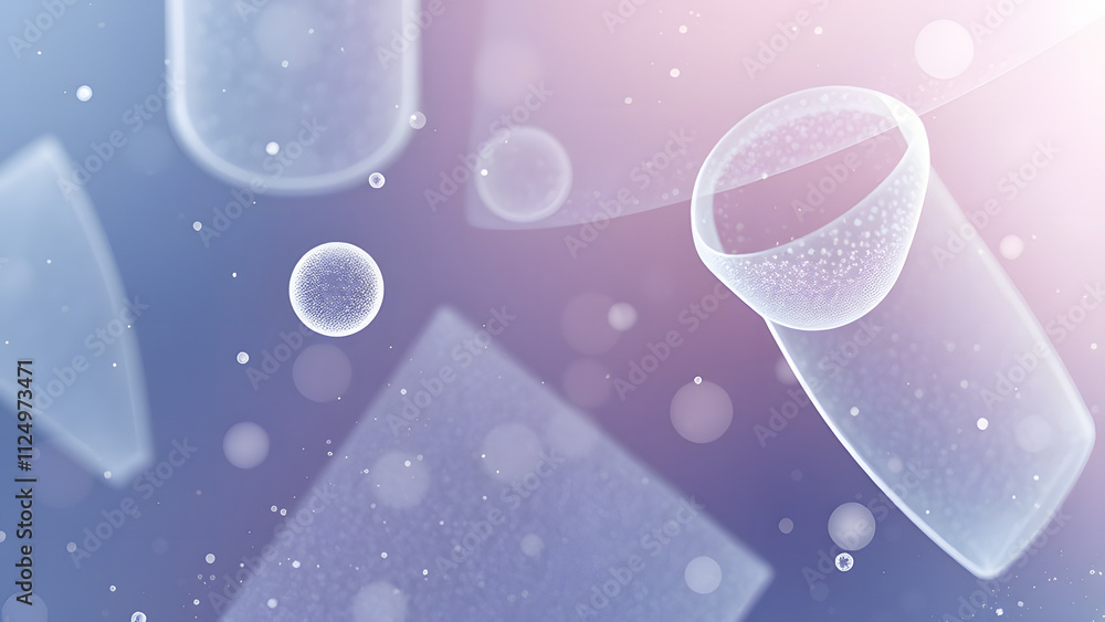 Aufkleber dynamic frosted glass shapes with faint texture, layered over a gradient with tiny bokeh particles