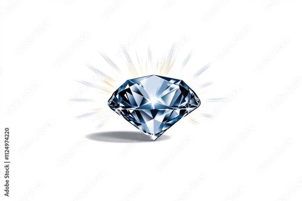 Aufkleber a flat design of a diamond surrounded by simple rays of light, symbolizing its brilliance against a 