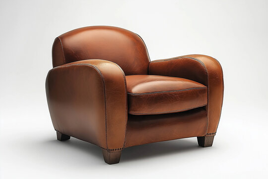 Photographie studio d'un fauteuil club en cuir au design classique, &eacute;l&eacute;gant et confortable, sur fond blanc