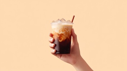 Isolated hand holding a cup of iced coffee generative ai
