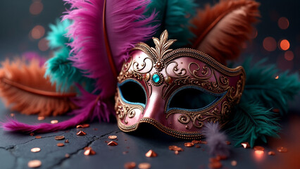 Carnival Mask: Exquisite and Vibrant Festive Accessory on a Blurred Celebration Background