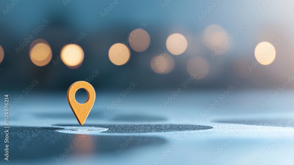 Poster a modern, minimalist location pin icon with a geolocation symbol at its center, commonly used in nav