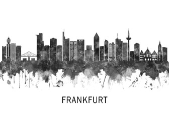 Frankfurt Germany Skyline BW, print poster travel art illustration urban modern downtown landmarks skyscrapers artwork architecture digital design 