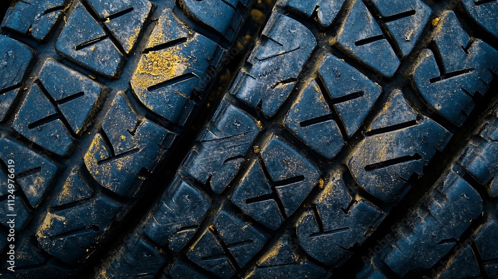 Aufkleber close-up of two worn tires showing detailed tread pattern and traces of dirt