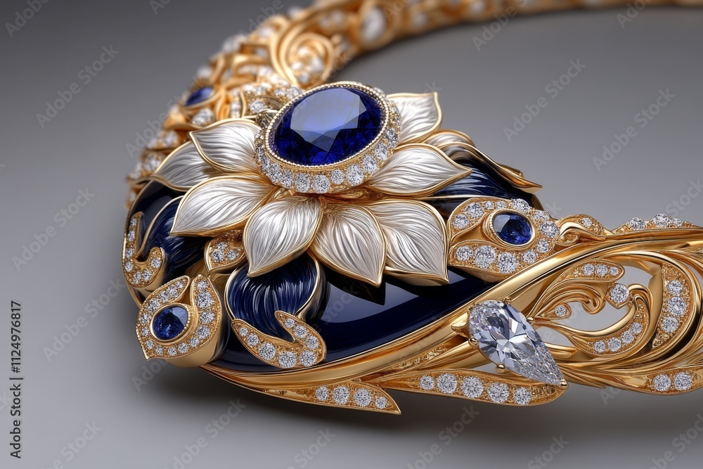 Poster a hyper-realistic close-up of an aum pendant made of gold, with intricate engravings and gemstones c