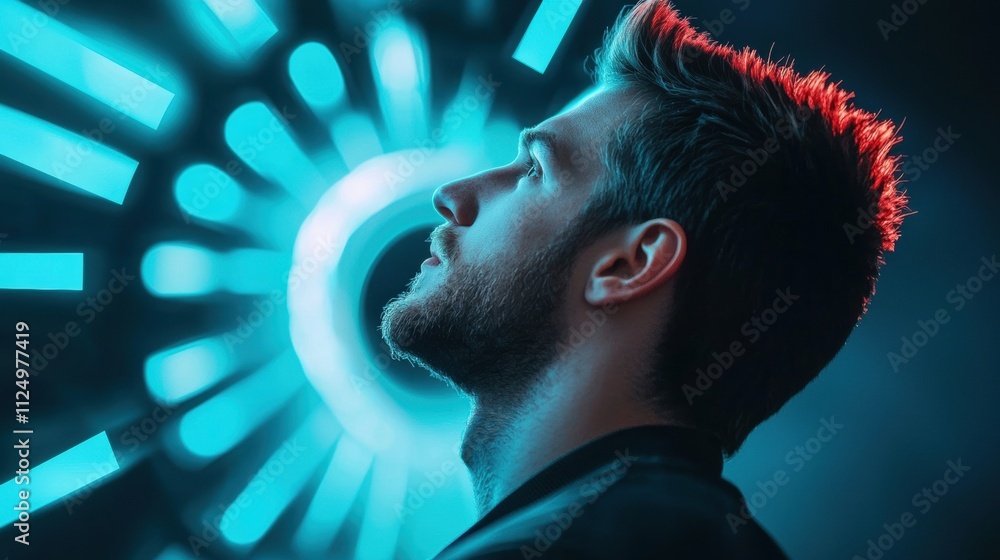 Poster passengers inside a hyperloop pod gazing out at the rapidly passing lights and patterns of the futur