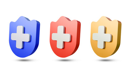 Obraz premium Medical shield protection symbol with cross sign on a isolated background. Shield with plus symbol on a isolated background. Shield on a isolated background. Health symbol.