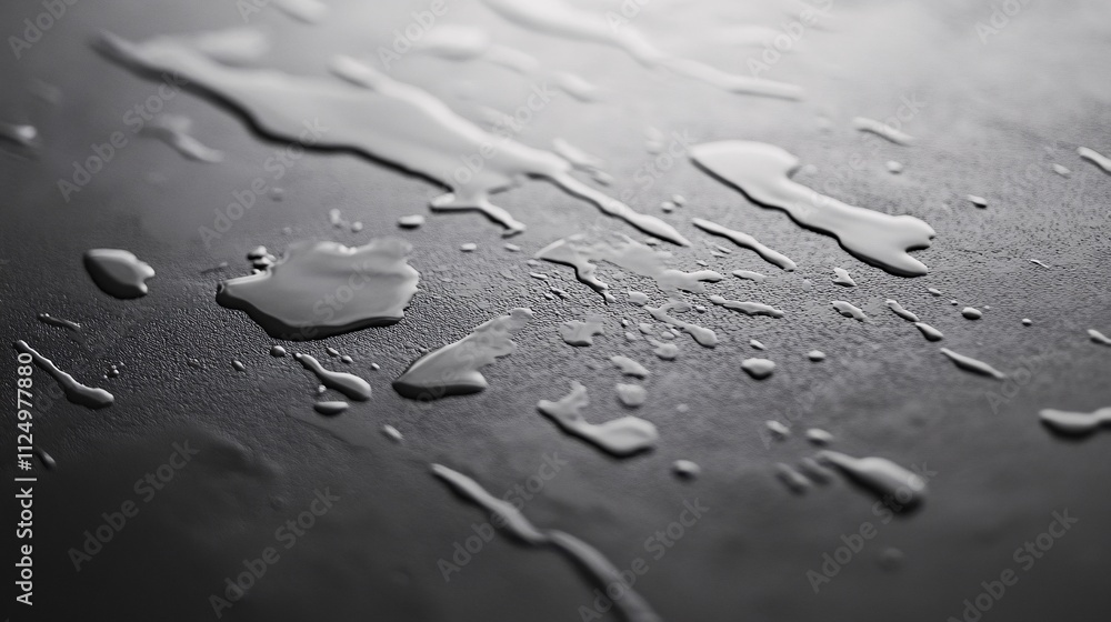 Poster Water droplets creating abstract patterns on dark surface