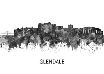 Glendale Arizona Skyline BW, print poster travel art illustration urban modern downtown landmarks skyscrapers artwork architecture digital design 