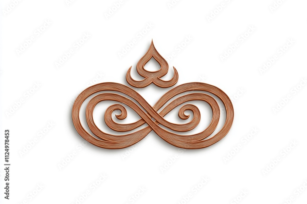 Poster a minimalist flat design of the aum symbol, drawn with clean geometric lines in soft golden tones on