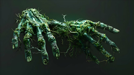 Moss Covered Hands 3D Illustration