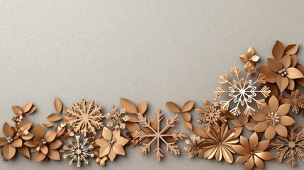 Large ornate golden snowflakes layered over a subtle textured background, creating a dramatic and eye-catching visual for holiday greetings or invitations.