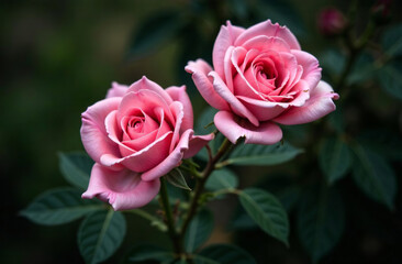 Bush large pink roses, blooming flower outside garden, close-up. AI Generative