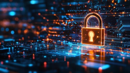 Digital Padlock on Circuit Board Background