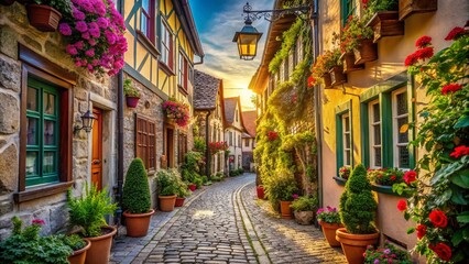 Fototapeta premium Charming Cobblestone Street in an Old Town with Historic Architecture and Vibrant Facades, Capturing the Essence of Timeworn Beauty and Cultural Heritage in a Picturesque Urban Setting