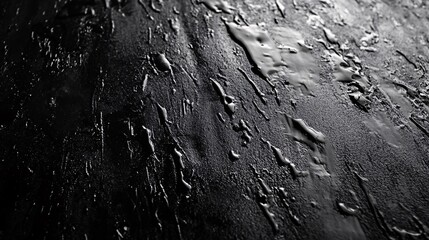 Obraz premium Water droplets creating abstract patterns on textured black surface
