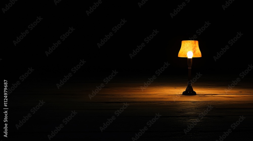 Aufkleber a small lamp illuminates an otherwise dark, empty room, highlighting a feeling of solitude and provi