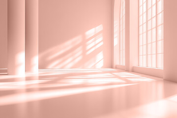 Fototapeta premium Empty studio background with soft light and shadow mocha mousse colors, monochromatic shade.