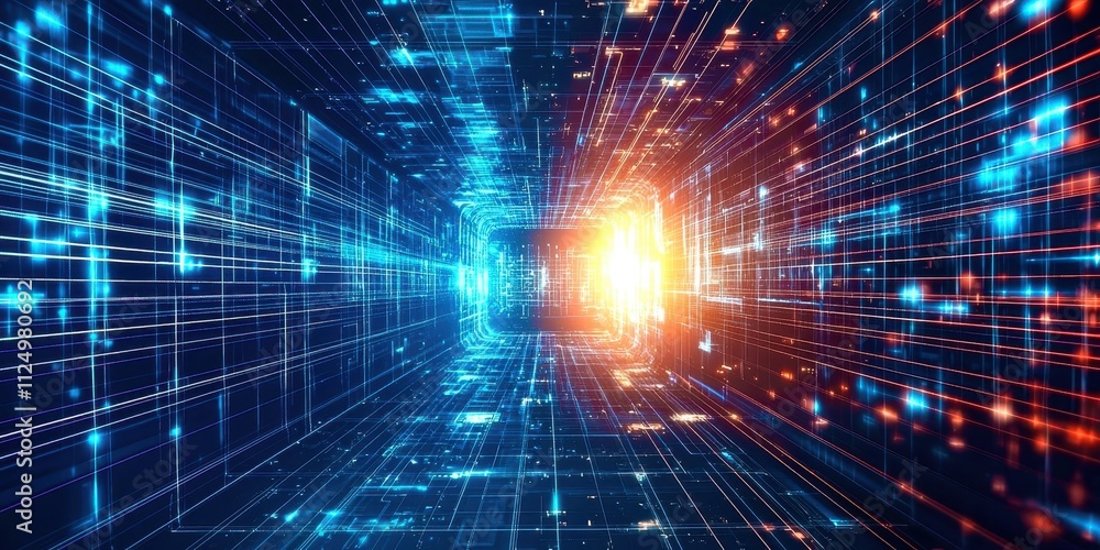 Poster Computer generated image of a tunnel with a bright light shining through it