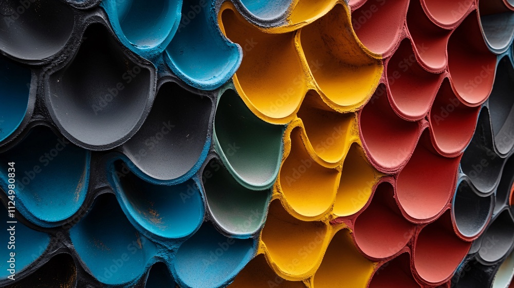 Poster Colorful textured surface creating an abstract pattern with repeating shapes
