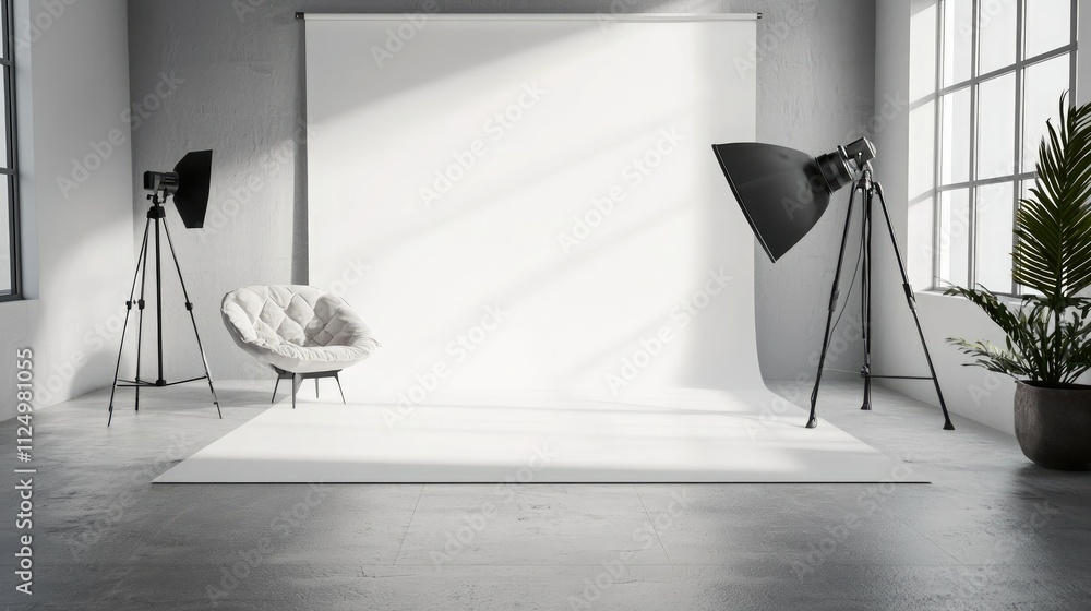 Poster studio backdrop with fashion and beauty props arranged in a subtle layout
