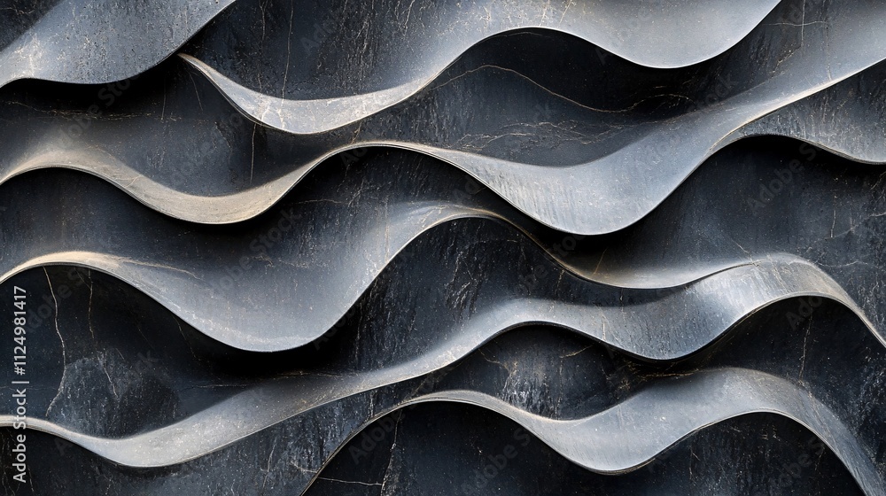 Aufkleber Dark gray wavy metallic surface creating abstract pattern