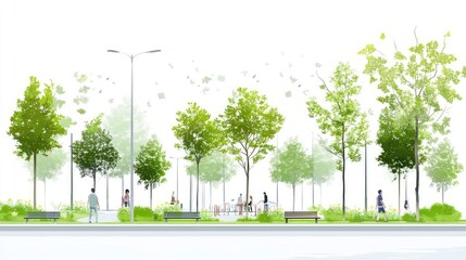 Obraz premium Urban park design illustration showcasing community spaces