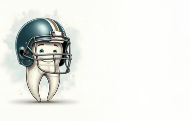 Fototapeta premium Football Player Tooth in Helmet, Dental Dentist Image, Teeth Molar Premolar Root Illustration