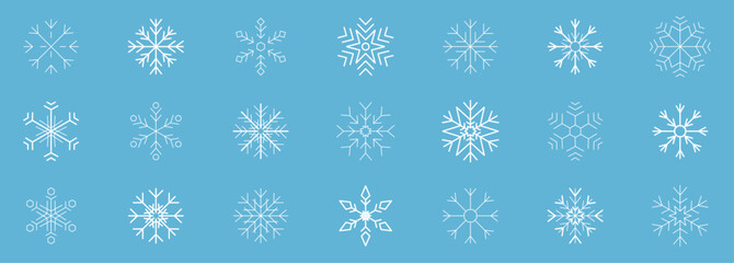 Snow icons set. Snowflakes icon collection. Snowflake icon. Winter elements. Frozen sign. Winter decorations elements. Vector editable line icon.