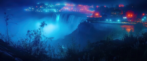 Fototapeta premium Beautiful blue sky with a waterfall in the background