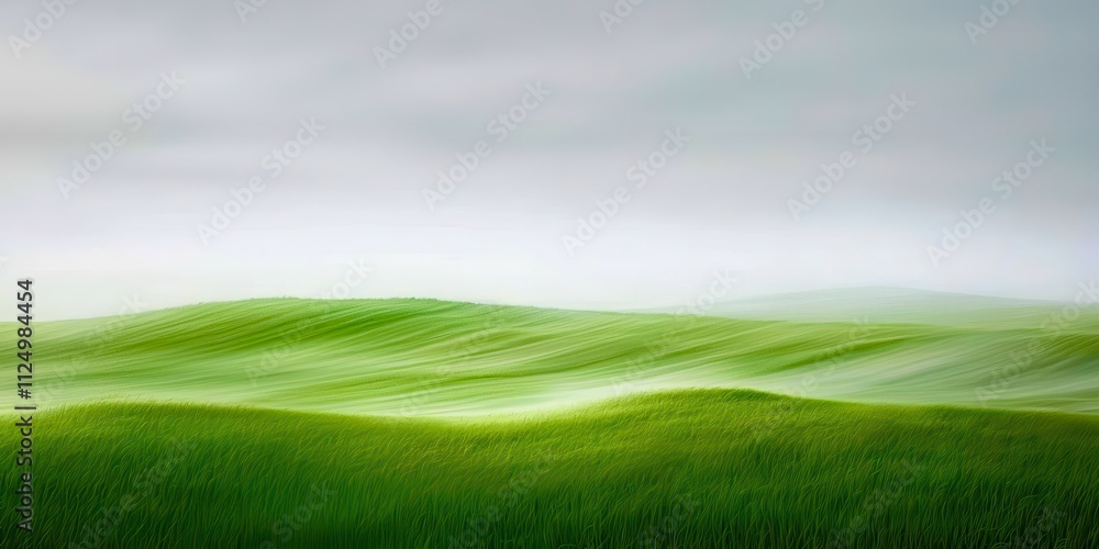Poster field of green grass with a cloudy sky in the background