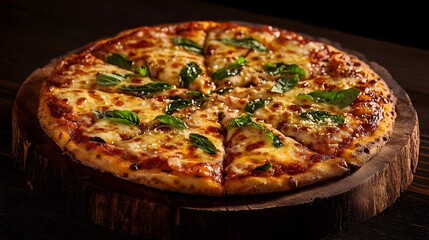 Freshly Baked Margherita Pizza with Basil Leaves and Melted Cheese
