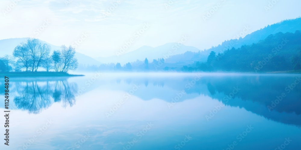 Poster lake with a reflection of trees in the water