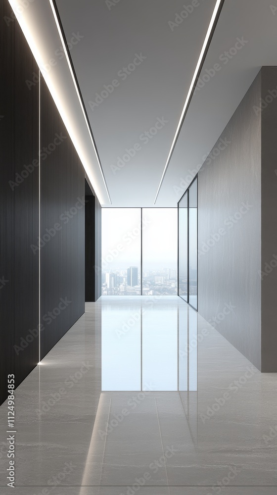 Poster sleek open office space with modern architecture