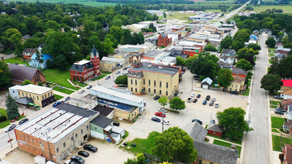 Aerial scene of Wingham, Ontario city center