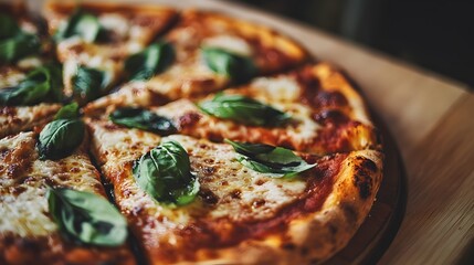 Freshly Baked Margherita Pizza with Basil Leaves and Melted Cheese