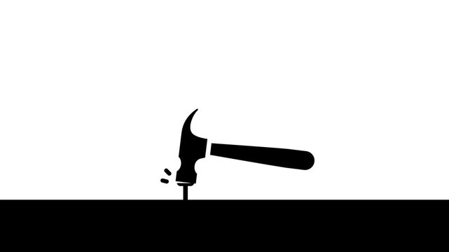 Hammer and nail loop animation on white background