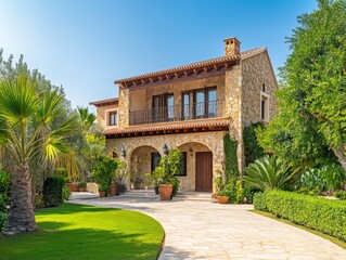 Obraz premium Mediterranean Luxury House Surrounded by Lush Greenery