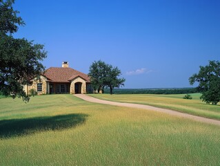 Fototapeta premium Scenic Luxury Ranch House on Serene Landscape